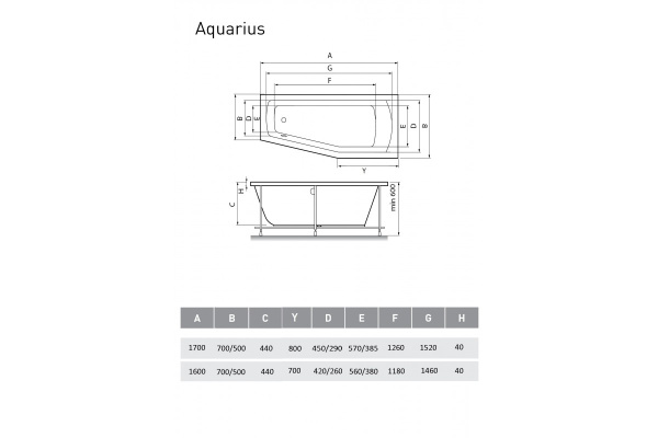 ванна акриловая relisan aquarius r 160х70х50