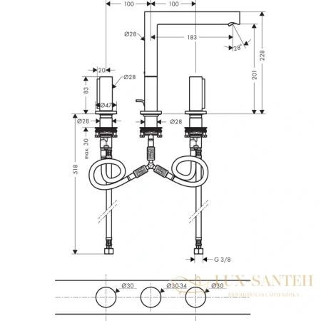 смеситель для раковины 200, axor uno, 45133000, с донным клапаном, хром