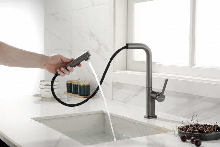 смеситель для кухни с выдвижным изливом paulmark neo ne214419-b, беретта b (gm)