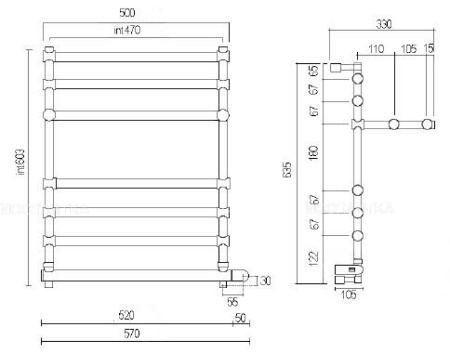 полотенцесушитель электрический margaroli sole 552-6 с полкой box 5524706crpbl, хром