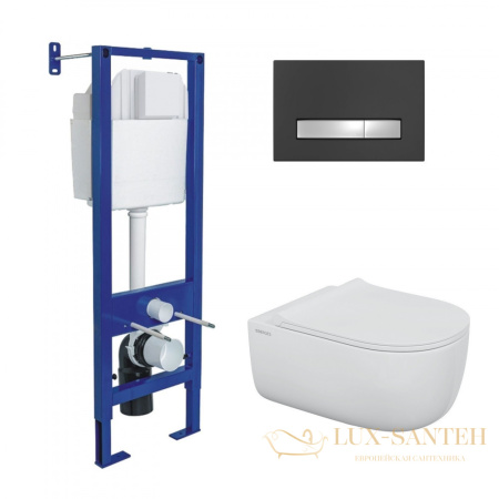 комплект berges 043370: подвесной унитаз ego xl с системой инсталляции atom 410 и панелью смыва, черный матовый/хром глянцевый