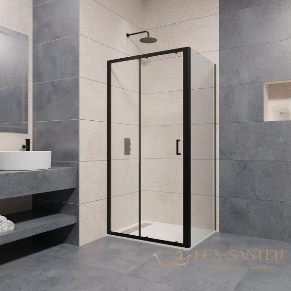 душевой уголок rgw passage 410874109-14 pa-74b 100x90, профиль черный, стекло прозрачное