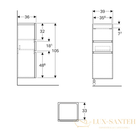 шкаф боковой geberit renova plan 501.922.jk.1 390х1050 мм, лава, матовый