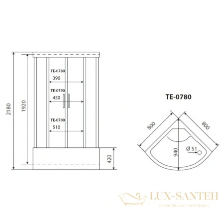 душевая кабина timo eco te-0780 p 80x80x218 см, стекло матовое
