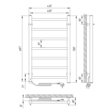полотенцесушитель с/т laris джаз п7 400/700 левый тэн 73207471, хром