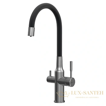 смеситель для кухни lemark expert lm5083gmn-black, с гибким изливом и подключением к фильтру с питьевой водой, графит/черный