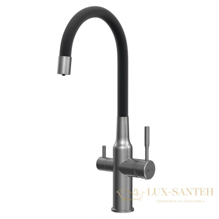 смеситель для кухни lemark expert lm5083gmn-black, с гибким изливом и подключением к фильтру с питьевой водой, графит/черный