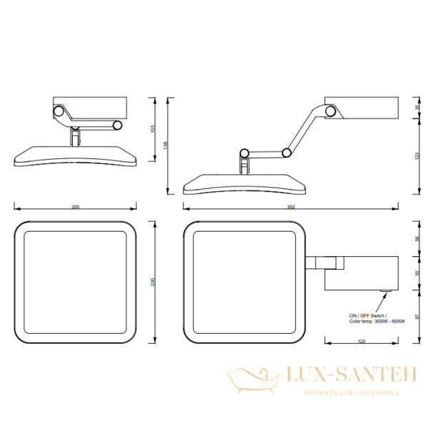 косметическое зеркало vision s подвесное 200 мм, decor walther led, 0123276, увеличение x5, нержавеющая сталь