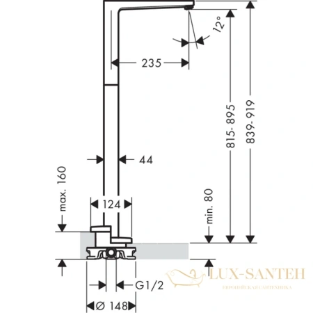напольный излив для ванной hansgrohe metropol 32531000, хром