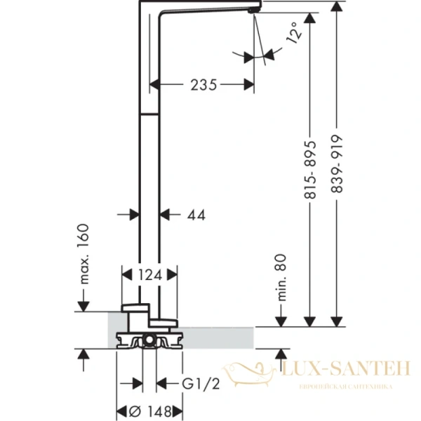 напольный излив для ванной hansgrohe metropol 32531000, хром