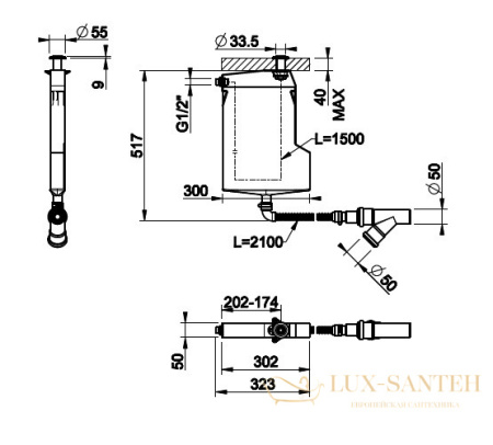 система сбора воды gessi inciso 01814 031 для душа на борт ванны, хром