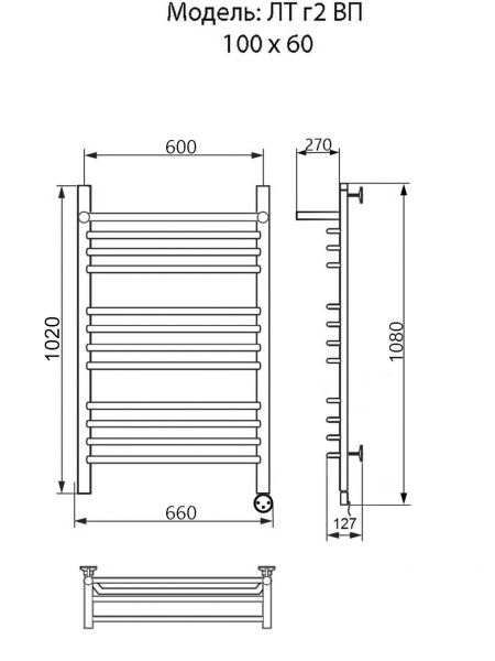 полотенцесушитель электрический ника trapezium лт (г2) вп 100/60 правый тэн, цвет хром