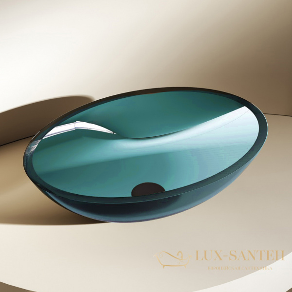 раковина накладная прозрачная abber kristall at2802aquamarin, 50х35 см, бирюзовый