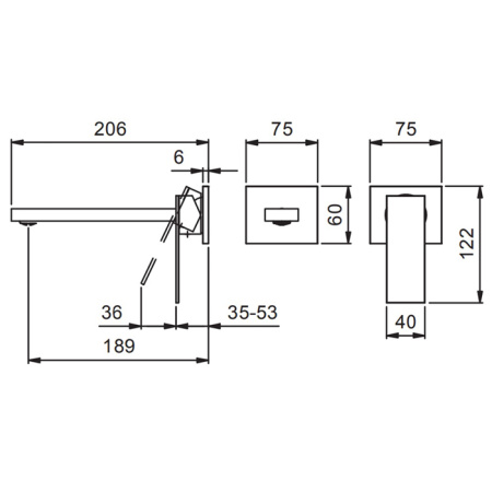смеситель для раковины, fantini mint, 34 93 f811b, встраиваемый, на 2 отв, без донного клапана, излив 190мм (наружняя часть), нержавеющая сталь