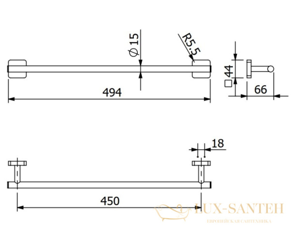 полотенцедержатель 450 мм, kludi vela s, 2598005, хром глянцевый