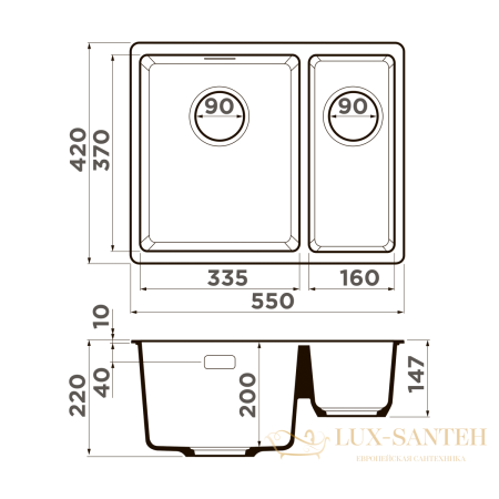 кухонная мойка omoikiri kata 55-2-u-bl artgranit х черный, 4993389
