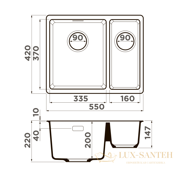 кухонная мойка omoikiri kata 55-2-u-be artgranit х ваниль, 4993387
