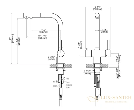 смеситель для кухни  timo saona 22356/16fl, с подключением к фильтру и выдвижным изливом, белый матовый