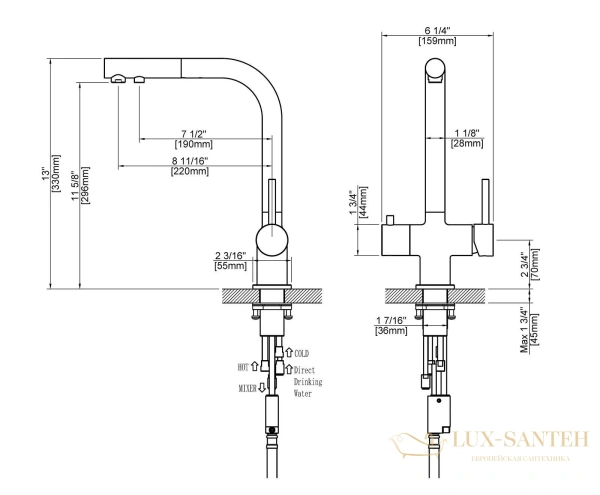 смеситель для кухни  timo saona 22356/16fl, с подключением к фильтру и выдвижным изливом, белый матовый