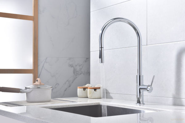 смеситель для кухни сенсорный с выдвижным изливом paulmark senso se215180-cr, хром