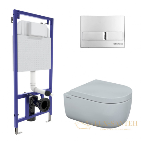 комплект berges 047213: подвесной унитаз ego xl с системой инсталляции novum 525 и панелью смыва, хром глянцевый