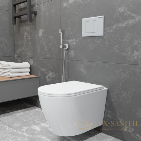 унитаз подвесной безободковый charus estella rimless ewc700-121w, с быстросъемной крышкой с сиденьем, микролифт, белый глянцевый