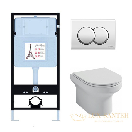 комплект jacob delafon elite e21743ru-cp, унитаз, инсталляция, сиденье микролифт, панель смыва, хром глянцевый