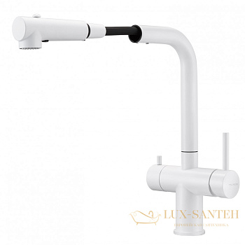 смеситель для кухни под фильтр с выдвижным изливом milacio mcu.561.wh, белый матовый