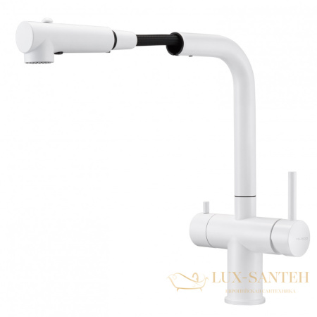 смеситель для кухни под фильтр с выдвижным изливом milacio mcu.561.wh, белый матовый