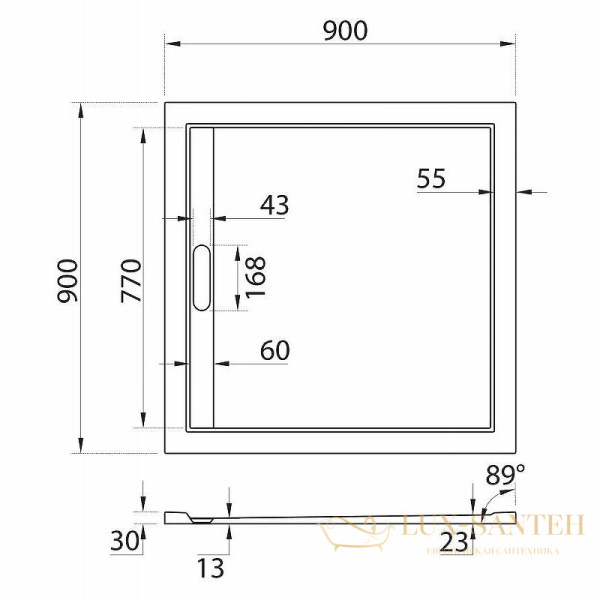 душевой поддон cezares tray as tray-as-a-90-30-w из искусственного камня 90x90, белый