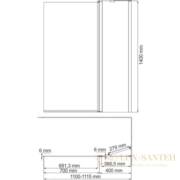 шторка wasserkraft berkel 48p02-110r matt glass для ванны 110 см 