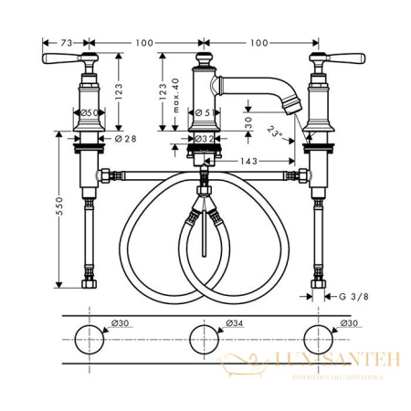 смеситель для раковины 30, axor montreux, 16535820, с донным клапаном, шлифованный никель
