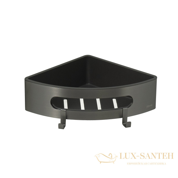 полка для душа угловая lemark shelf line 9776048,  с крючками и вставкой из пластика, графит