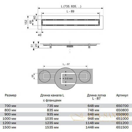 дренажный канал для укладки натурального камня tece tecedrainline 651200 1200 мм