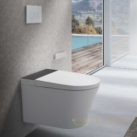 унитаз подвесной uni-flow mi-smart ch1048zr-a, с крышкой-биде и дистанционным пультом, белый глянцевый