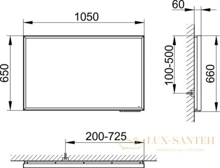 зеркало с подсветкой keuco royal lumos, 14597174000, 650х1050х60 мм, алюминий