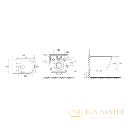 комплект tece basic k955203wcb с подвесным унитазом и панелью смыва tecespring v, белый глянцевый/хром