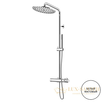 душевая система для душа gattoni circle one, 9095/pdbo, настенного монтажа с ручным и верхним душем 250 мм, белый матовый
