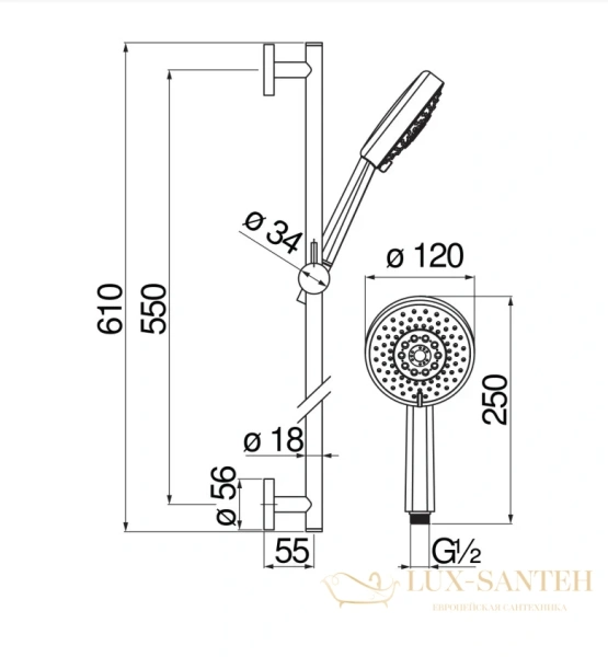 душевой гарнитур nobili, ad140/54bm 60 см матовый, цвет черный
