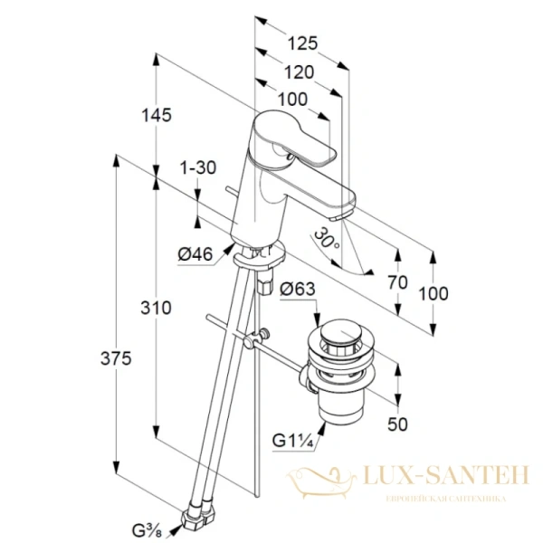 смеситель для раковины kludi pure&easy 372890565 с донным клапаном, хром