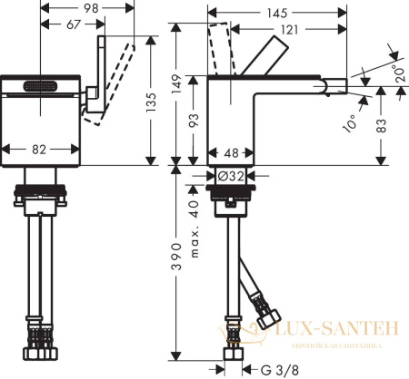 смеситель для биде axor myedition, 47212330, на 1 отв излив 145мм, со сливным гарнитуром (без панели), полированный черный хром
