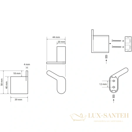 крючок bemeta organic 167106190l для ванны, черный матовый