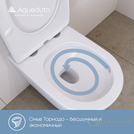 унитаз подвесной безободковый, aqueduto ovo plus, ovot0220, смыв tornado, 520*365 мм, быстросъемное сиденье с микролифтом, белый матовый