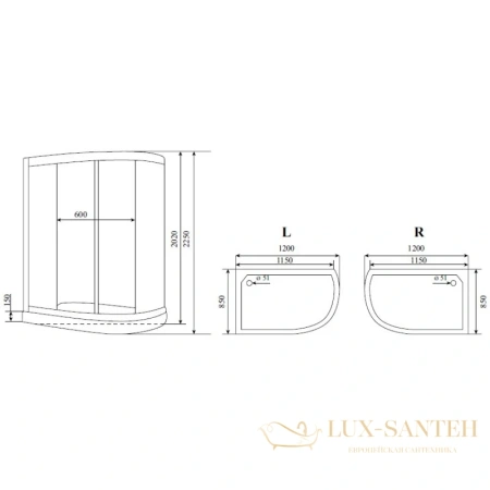 душевая кабина timo standart t-6602 s l 120x85x220 см, стекло прозрачное