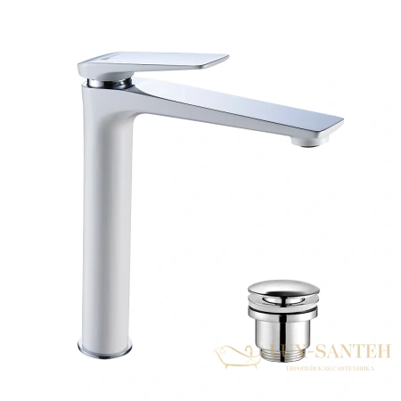 смеситель для раковины lemark allegro lm5909cw, с донным клапаном, белый/хром