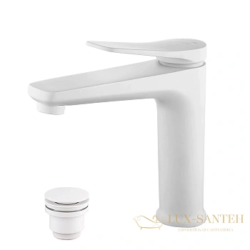 смеситель для раковины lemark bronx lm3737mw, с донным клапаном, белый матовый