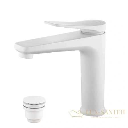 смеситель для раковины lemark bronx lm3737mw, с донным клапаном, белый матовый