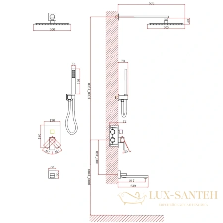 душевой комплект d&k bayern.liszt da1515605a04 300 мм, черный матовый