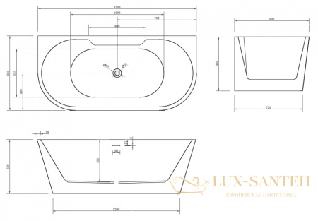 ванна акриловая пристенная abber ab9296-1.5, белый глянцевый