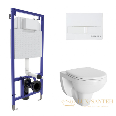 комплект berges  042425: подвесной унитаз gamma с системой инсталляции novum 525 и панелью смыва, белый
